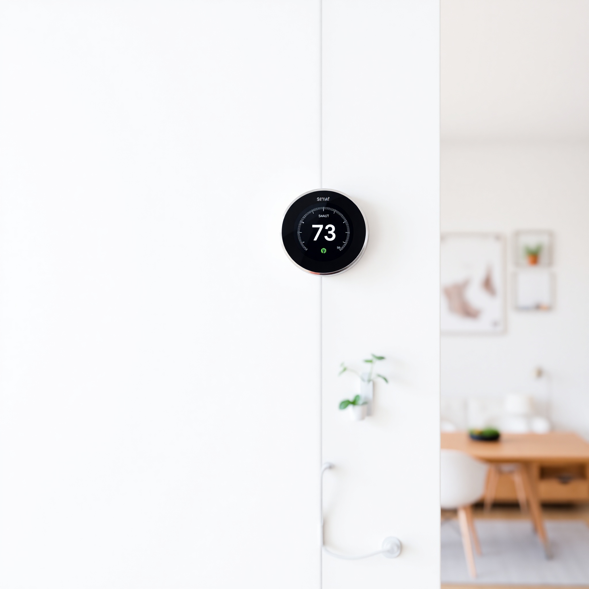 Modern thermostat and energy meter display in contemporary home setting